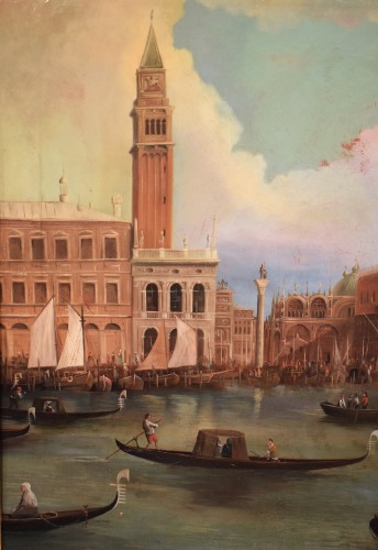 Tableaux et dessins Tableaux XIXe siècle - Venise, Bassin de Saint-Marc  Monogrammé E.M. et daté 1875